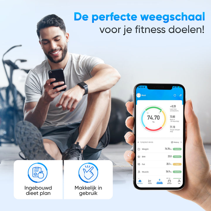 NuCare Slimme Weegschaal - Smart - Luxe personenweegschaal - Digitale - Scale - Inclusief app - Zwart